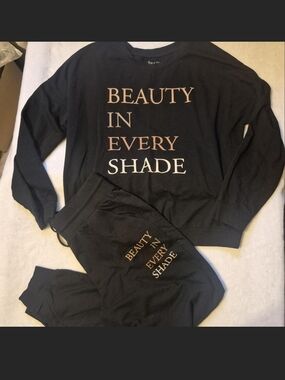 Zoe + Liv Black Track Jogger Set with Metallic Gold & Rose Lettering